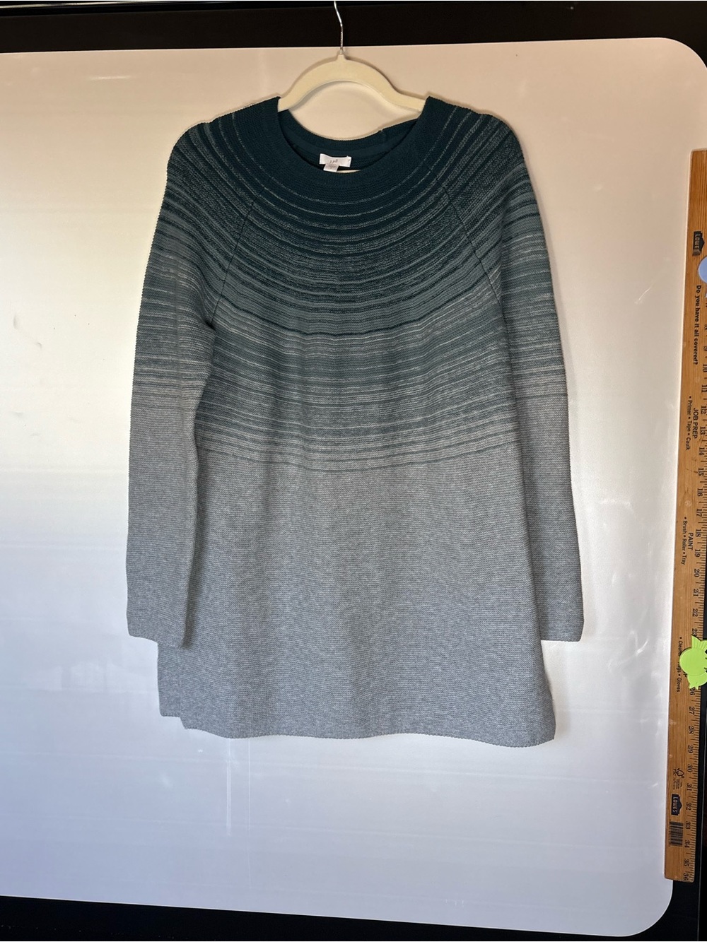 J. Jill Ombre Crewneck Knit Sweater Dress - Teal to Light Gray